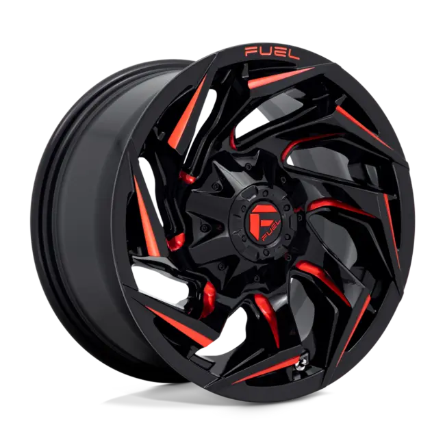 Fuel 1PC D755 REACTION 5X139.7/5X150 22X12 -44 GLOSS BLACK MILLED WITH RED TINT