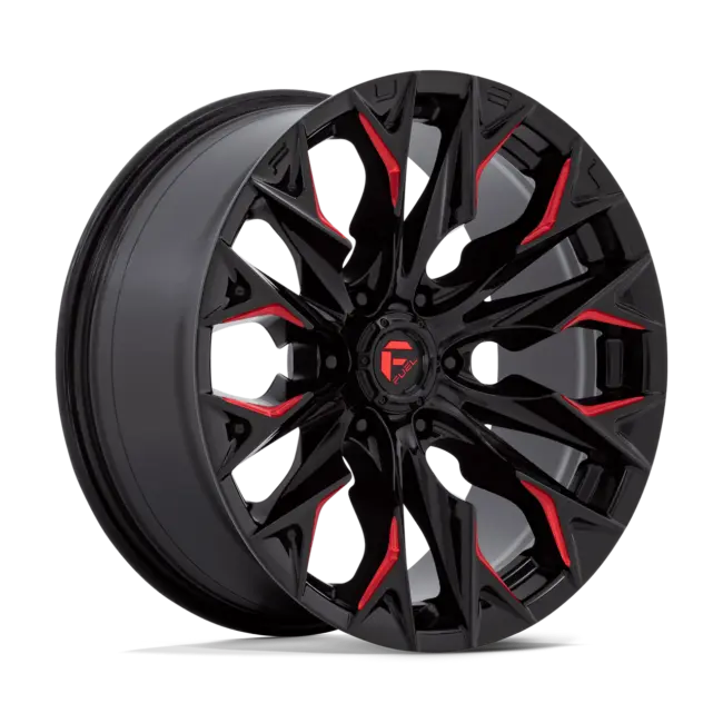 Fuel 1PC D823 FLAME 6X139.7 20X9 +1 GLOSS BLACK MILLED WITH CANDY RED